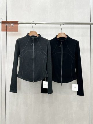 半高领德绒长袖卫衣女2025秋季打底衫纯色鱼骨收腰双拉链开衫外套