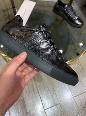 欧美时尚巴黎家低帮真皮男鞋BAL黑色爆裂休闲板单鞋外贸工厂批发