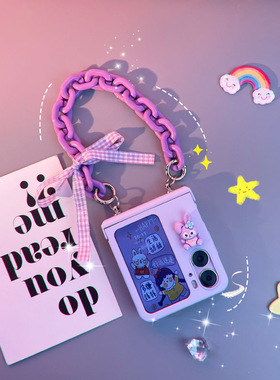 紫色兔子适用于oppo findn3 flip手机壳n2flip折叠屏保护套新款卡通手提挂绳链条可爱少女全包防摔ins风创意