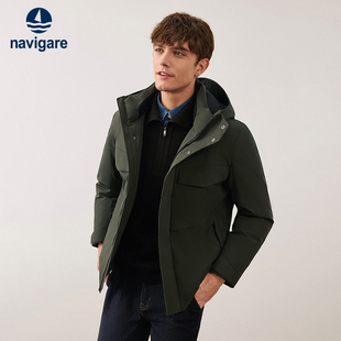 Navigare意大利小帆船绿色白鸭绒羽绒服男冬季新款休闲保暖外套
