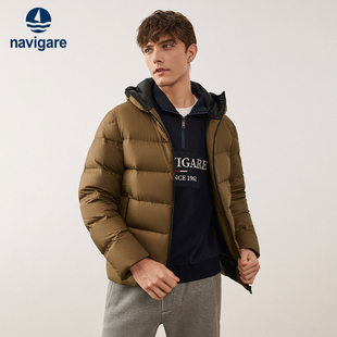 [三防]Navigare意大利小帆船美拉德羽绒服男士短款面包服连帽外套