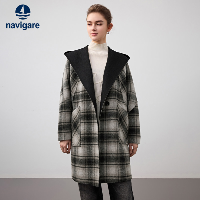 [羊毛]Navigare意大利小帆船双面呢大衣女士秋冬新款高端毛呢外套