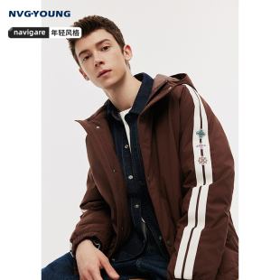 Navigare意大利小帆船冬季美拉德连帽羽绒服男士新款保暖休闲外套