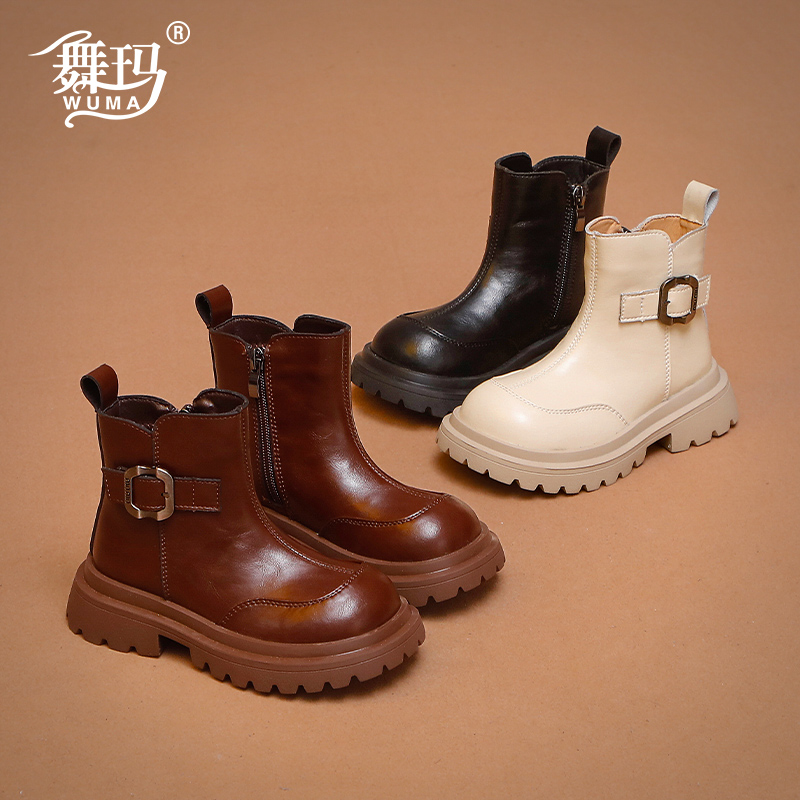 舞玛女童冬季二棉皮带扣马丁靴