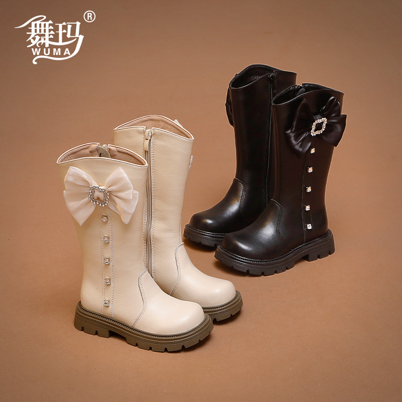 舞玛女童冬季加绒保暖二棉高筒靴