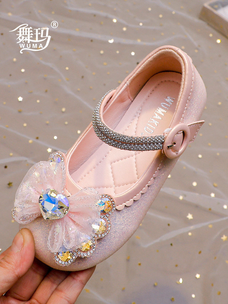 舞玛女鞋子儿童公主小鞋w4120512024新款春晶夏款女孩软底皮鞋春