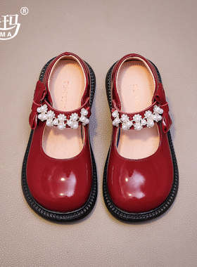 舞玛女童鞋子儿童皮鞋2026春秋新款宝宝女孩演出公主鞋新年大红色