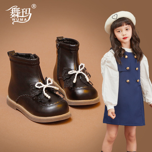 女宝宝加绒蝴蝶结短靴二棉鞋 冬季 子 子儿童皮靴2025新款 舞玛女童鞋