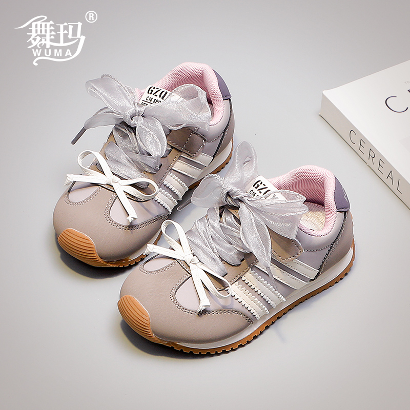 舞玛女童春秋皮面运动鞋