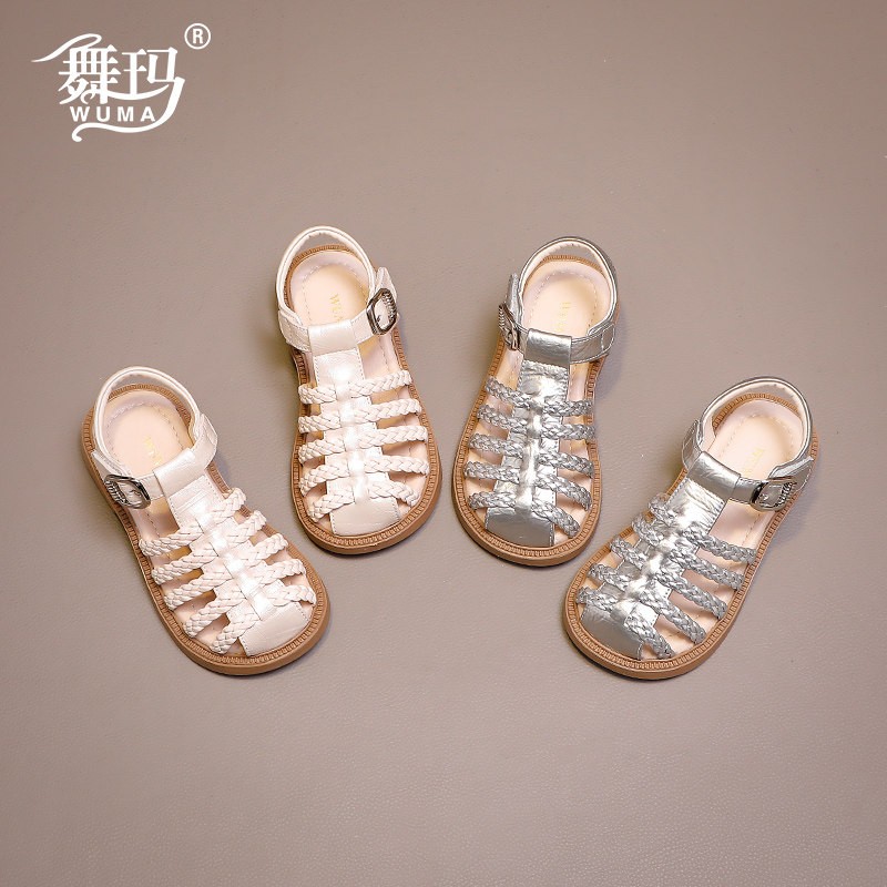 舞玛女童编织凉鞋包头软底公主鞋图片