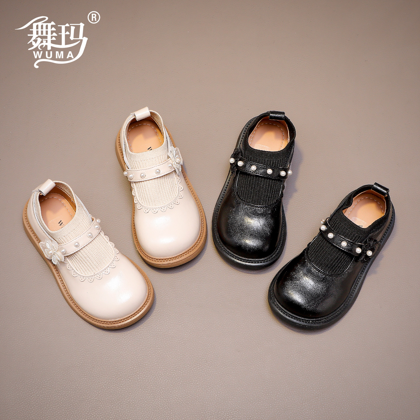 舞玛女童秋季学院风蝴蝶结单鞋图片