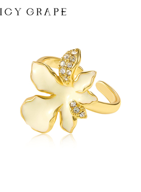 法式轻奢珐琅花朵开口戒指