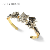 Juicy Grape豹子花朵开口手镯女法式 轻奢小众设计动物饰品女礼物