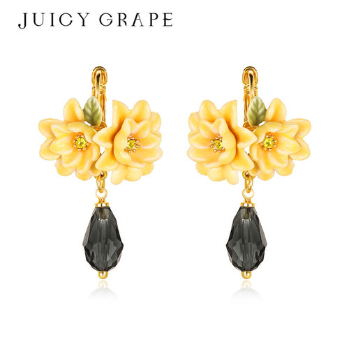 Juicy Grape萌黄栀子花朵原创设计小众轻奢珐琅耳钉耳环送礼物