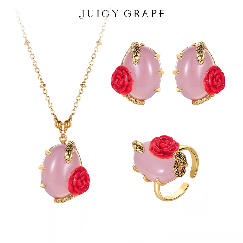 Juicy Grape珐琅原创金蛇项链耳环戒指轻奢气质套装组合节日礼物