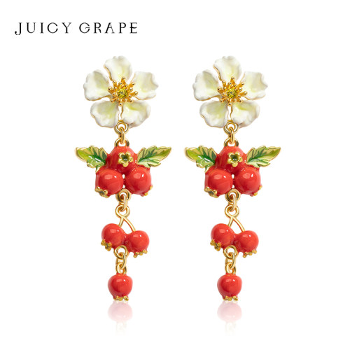 JuicyGrape山楂花朵红浆果耳钉