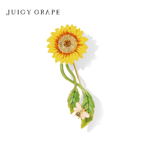 JuicyGrape手绘珐琅向日葵胸针