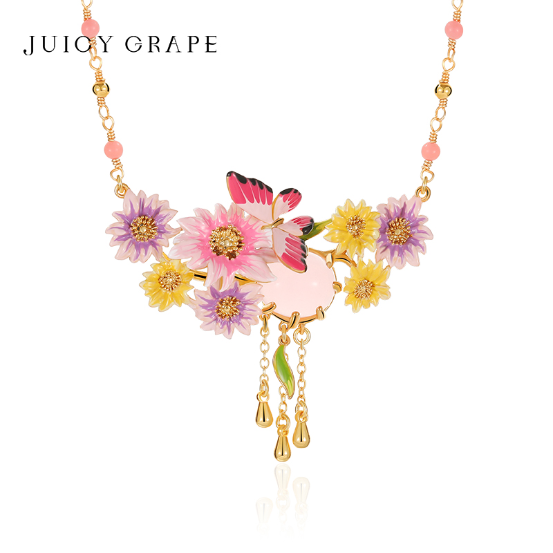 juicygrape蝴蝶花朵法式项链女