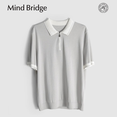 MindBridge桑蚕丝+亚麻/双色弹力翻领短袖T恤针织POLO衫/凉感MB1B