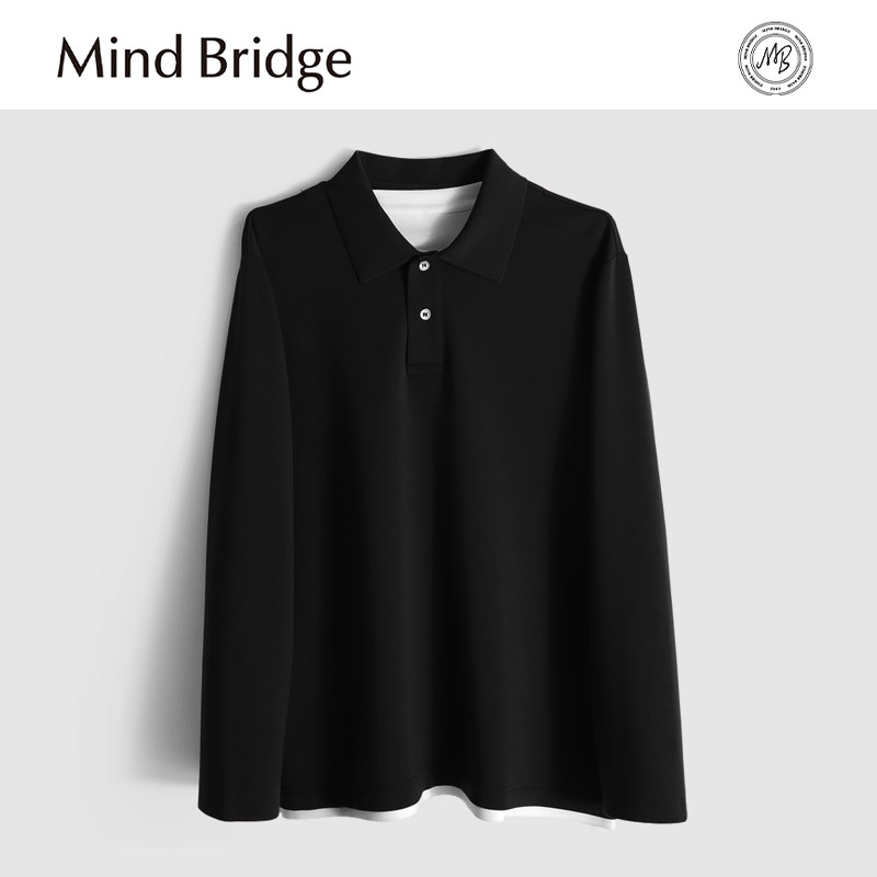 MindBridge手感细腻/秋季商务休闲翻领内搭长袖T恤男透气抗皱MA9B