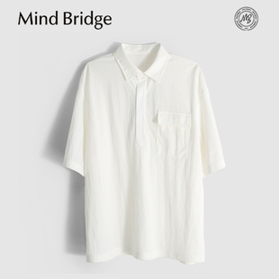 MindBridge棉麻混纺/5色阔版宽松衬衫式翻领短袖T恤/松弛随性MB1X