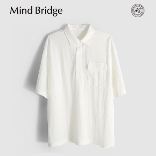MindBridge棉麻混纺/5色阔版宽松衬衫式翻领短袖T恤/松弛随性MB1X