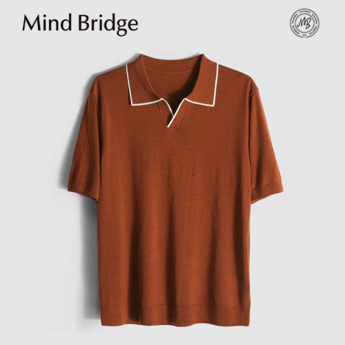 MindBridge100%丝光绵羊毛/经典商务休闲翻领短袖T恤POLO衫男MB0W