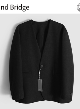 MindBridge绵羊毛混纺/秋冬防风保暖商务休闲V型无领西装外套MAC4