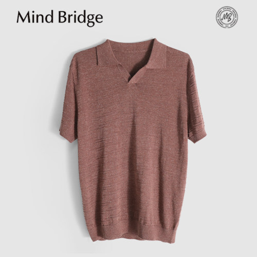MindBridge莱赛尔+亚麻/3色宽松复古休闲针织短袖T恤POLO衫夏MB5X