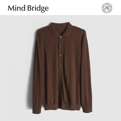 MindBridge100%绵羊毛/48支双股/秋冬防风保暖翻领针织开衫男MA8M
