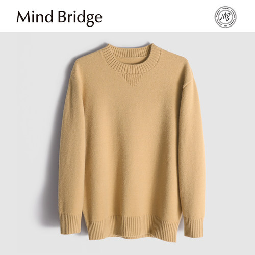 MindBridge绵羊毛380克48支双股/秋冬重磅圆领保暖内搭毛衣男MA84