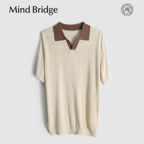MindBridge莱赛尔+亚麻/2色弹力抗皱翻领针织短袖T恤POLO衫男MB5Q