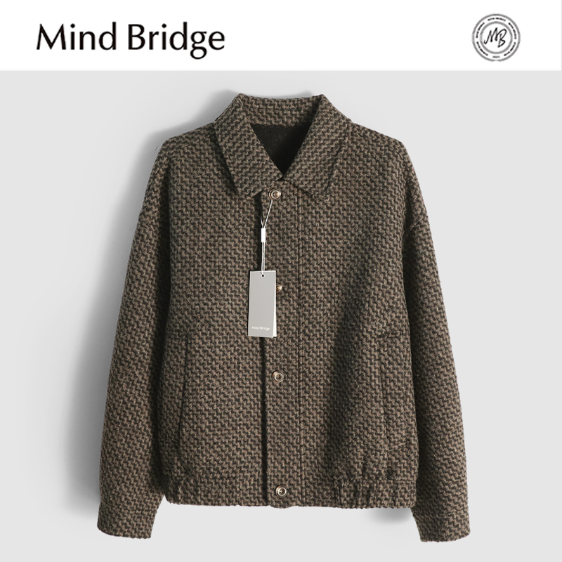 MindBridge绵羊毛/羊驼毛/秋冬防风保暖翻领短款双面呢大衣男MAC3