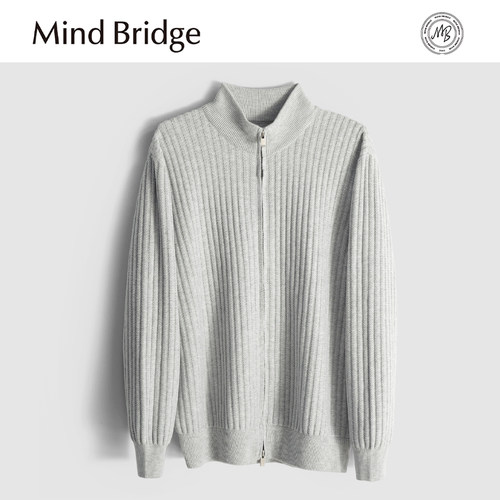 MindBridge桑蚕丝+绵羊毛混纺/秋冬半高领保暖毛衣针织开衫男MA8K