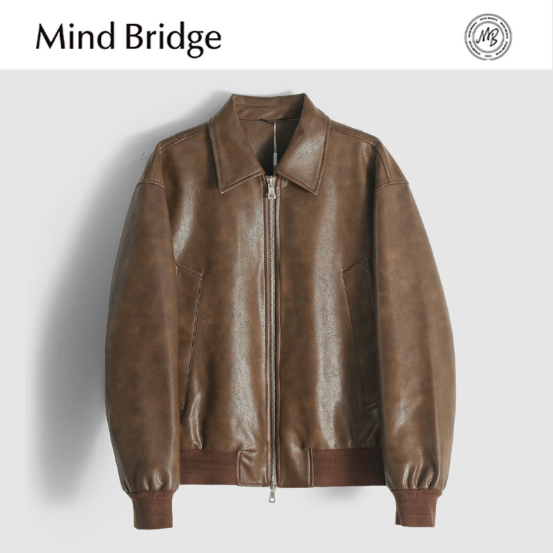 MindBridge90白鸭绒/PU皮/冬季防风保暖商务休闲翻领羽绒夹克MACT