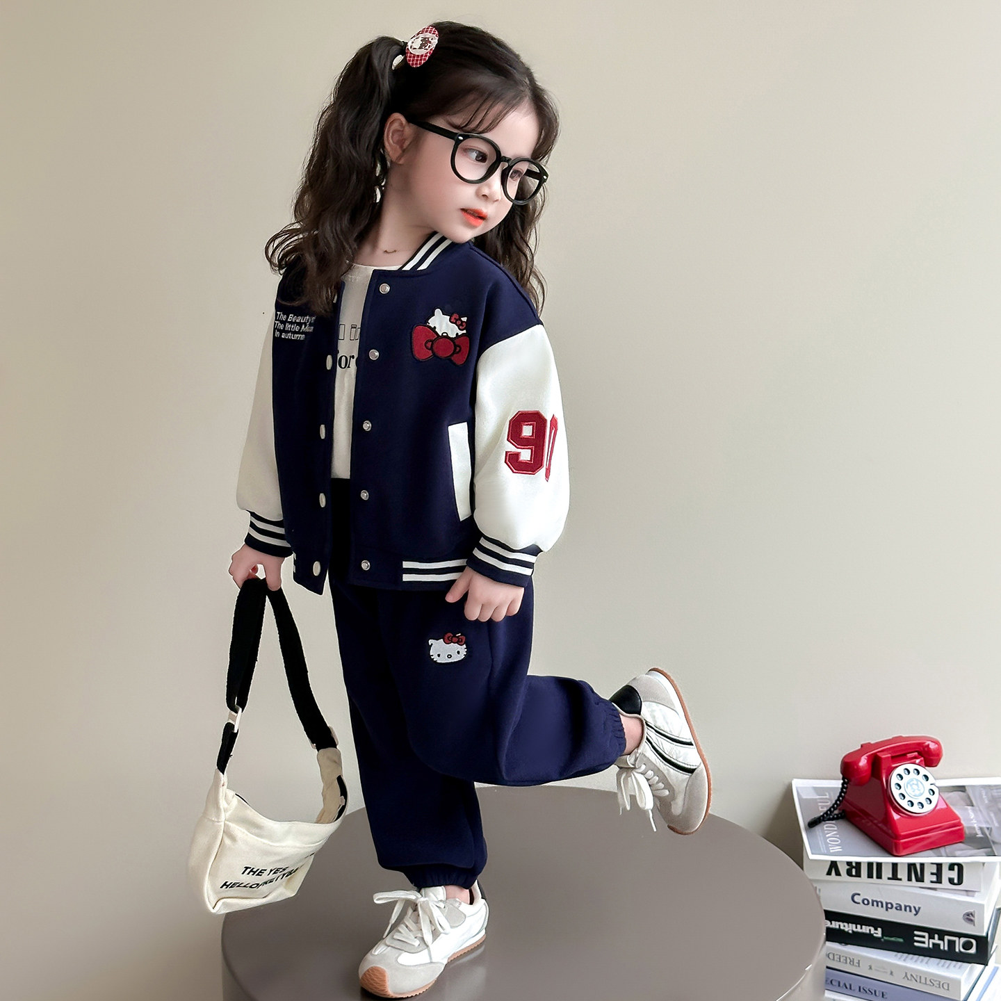 春秋女童洋气棒球服两件套