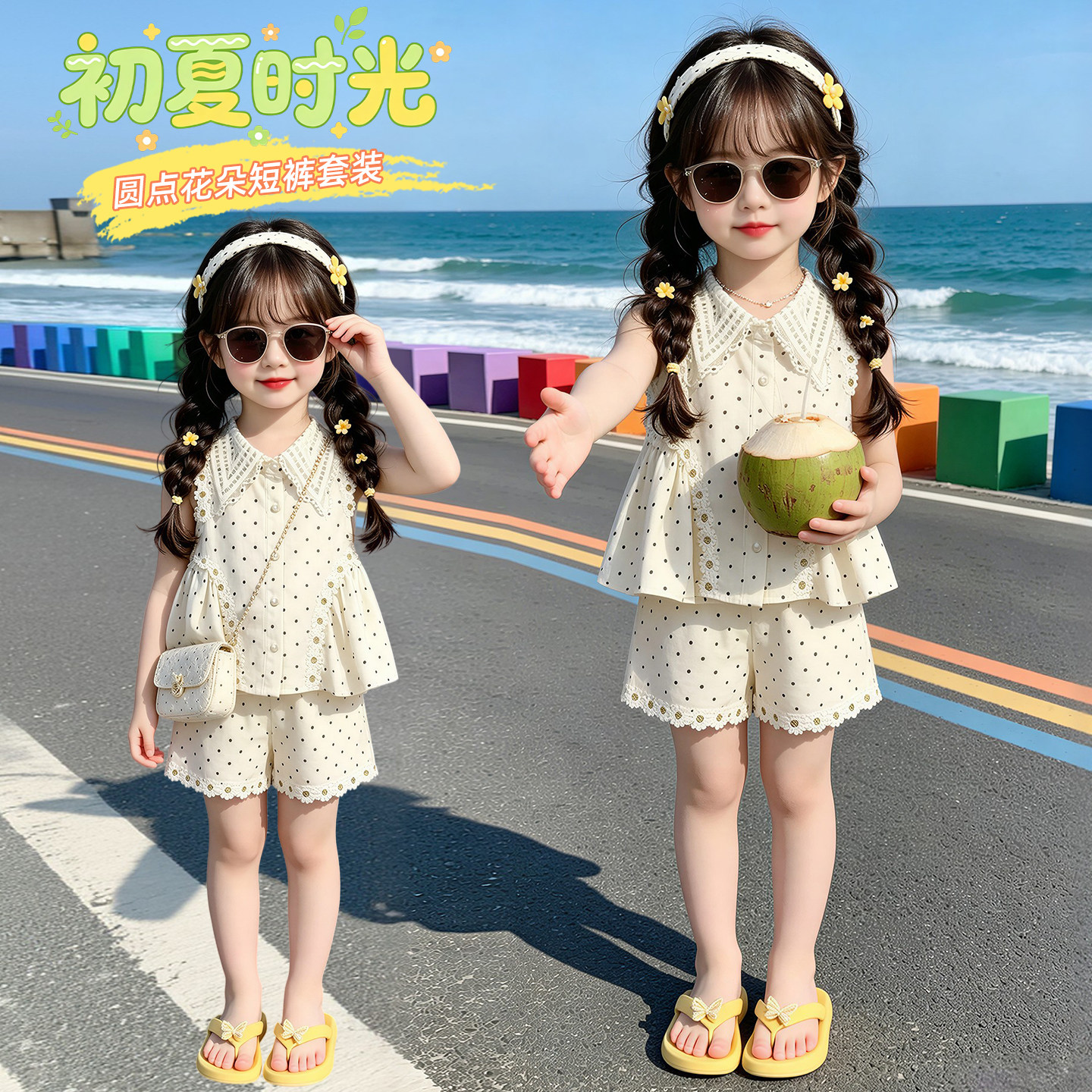 2026夏季女童法式波点套装