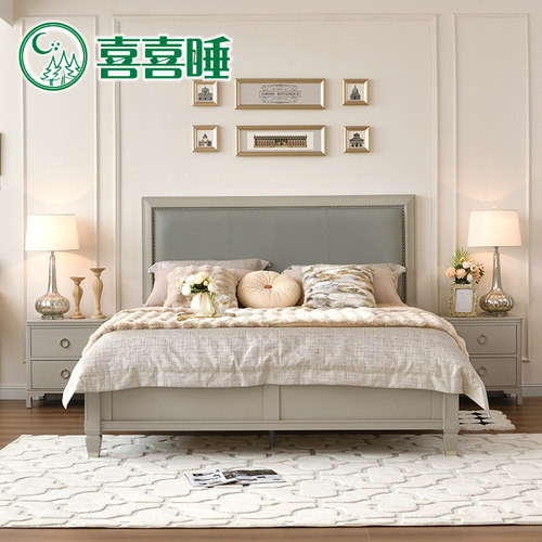美式轻奢双人大床白蜡木主卧床