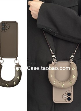 简约复古小众棕咖字母充棉手腕6promax适用苹果15promax手机壳13pro斜挎挂绳12精孔双耳16全包防摔14保护套