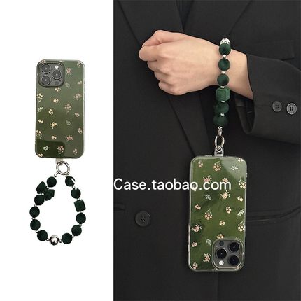 ins高级感复古绿色小碎花小香链条17promax适用苹果16promax手机壳13pro小众简约12全包百搭14防摔15保护套