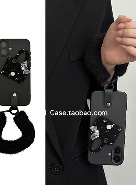 ins小众毛毡黑色小香包包16promax适用苹果17promax手机壳iphone13软胶15pro充棉毛毡手腕12软胶14保护套