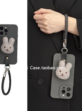 可爱ins卡通秋冬灰色毛呢小兔支架16promax适用苹果17promax手机壳iphone13软胶15pro牛仔手绳12小众14保护套