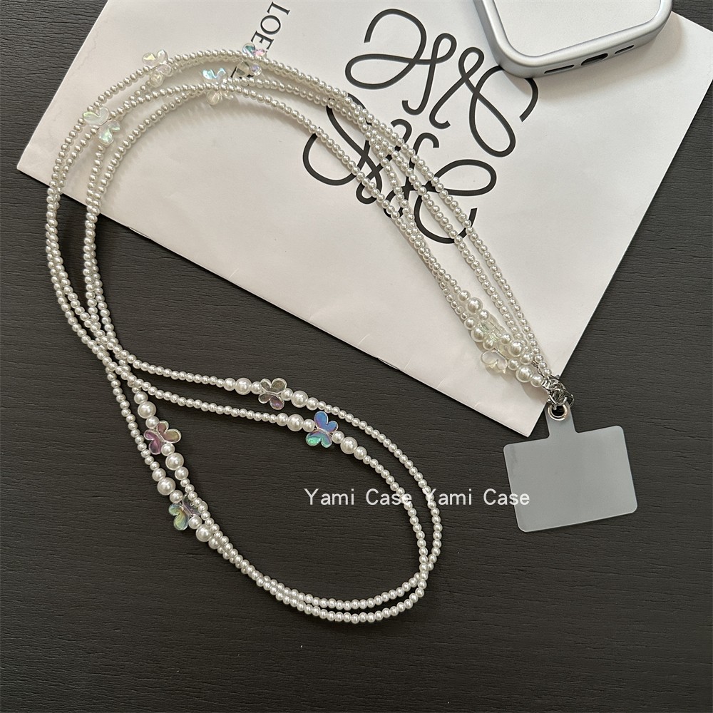 手机挂链斜挎长款气质珍珠双链小众轻奢防丢挂链女款包链通用夹片