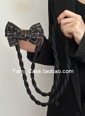 手机背夹斜挎挂绳气质ins黑色小香风蝴蝶结解放双手潮手机夹通用