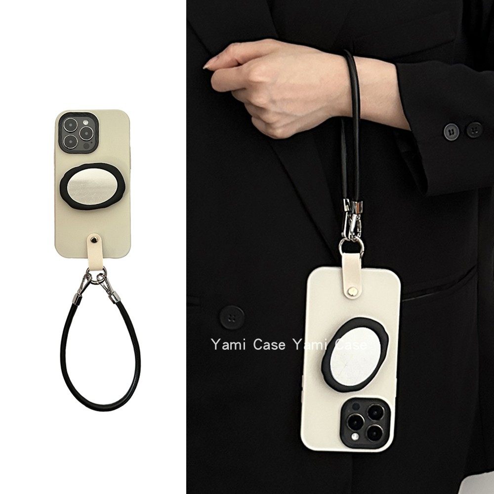 简约三合一镜框简约黑白纯色适用苹果17promax手机壳iphone13椭圆镜子支架15软皮手绳16小众时尚14pro保护套,3C数码配件,手机保护套/壳,淘宝优惠券,粉丝福利购,淘宝优惠卷