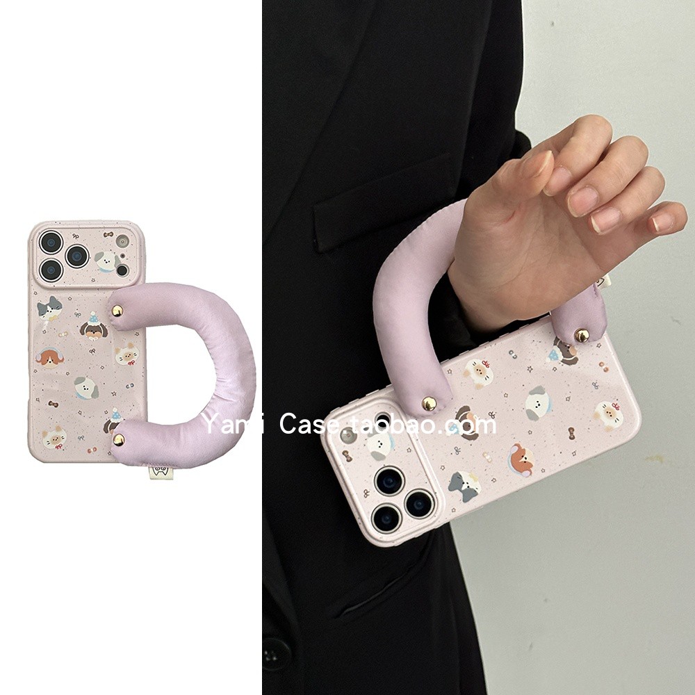 爱心边粉色甜系少女满屏小动物便携C充棉16promax适用苹果17promax手机壳iphone软15pro小众12手绳14保护套