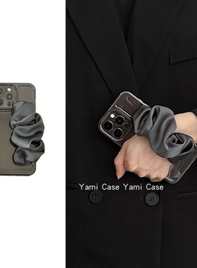 高级墨水黑灰色透色软壳14适用苹果15promax手机壳13pro小众设计感12丝巾弹力手腕带11透明78plus保护xs套