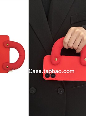 简约红色充棉C便携手腕16pro适用苹果15promax手机壳13pro新款防丢14韩ins风12时尚软胶11全包防摔xs保护套