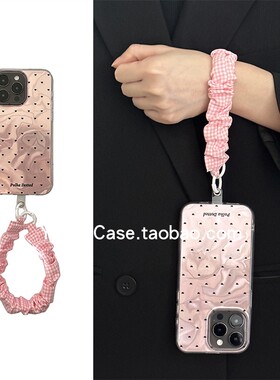 日韩ins炫彩水波粉黑色小爱心16promax适用苹果15promax手机壳iphone13pro小众弹力手绳15防摔16全包14保护套