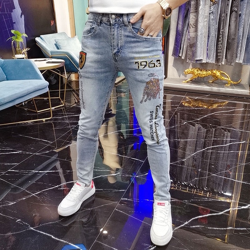 高端牛仔裤春夏季薄款刺绣小脚裤